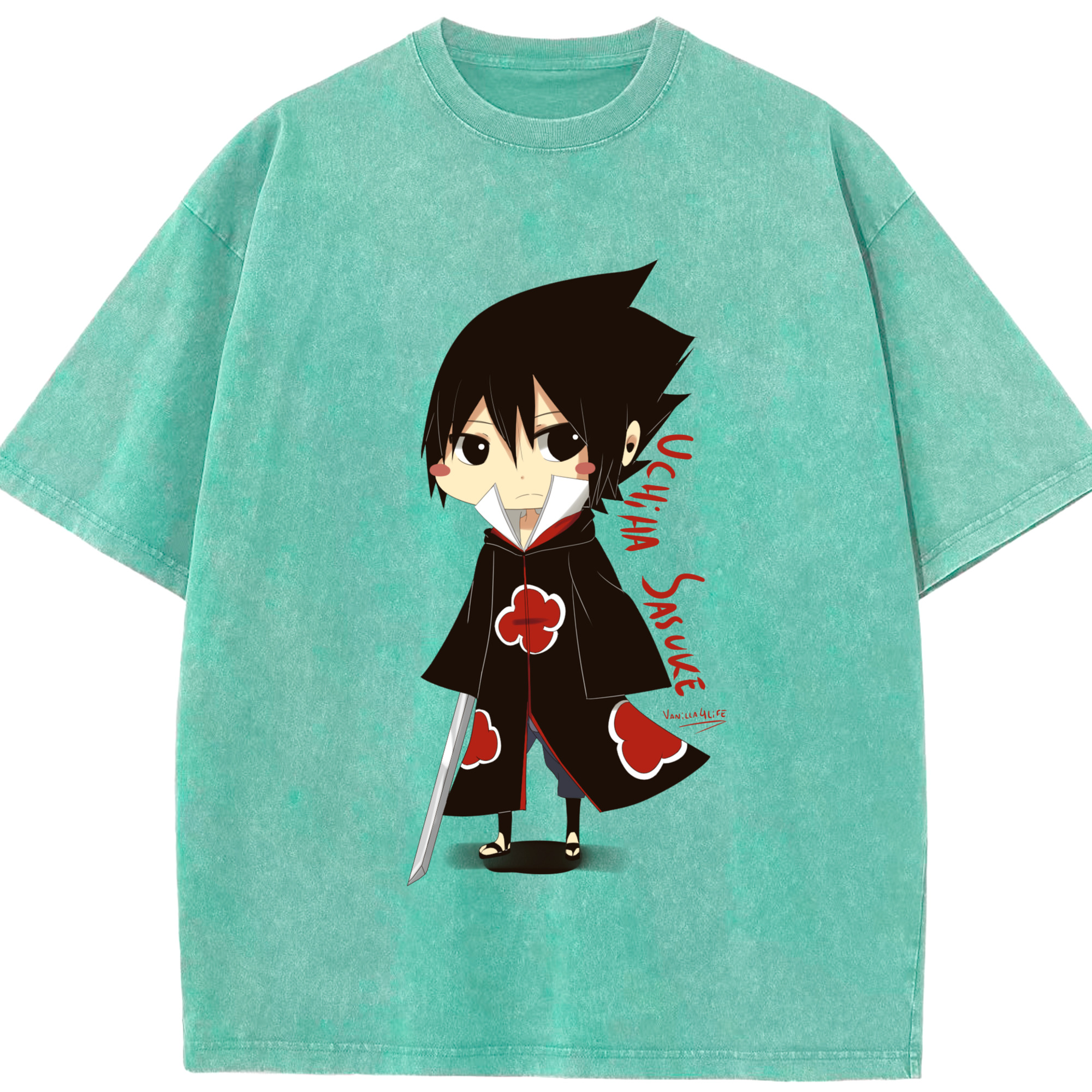 （画像用） NARUTO -ナルト- うちは サスケ Uchiha Sasuke 綿100% ヴィンテージ風 半袖Tシャツ（フロントプリント）